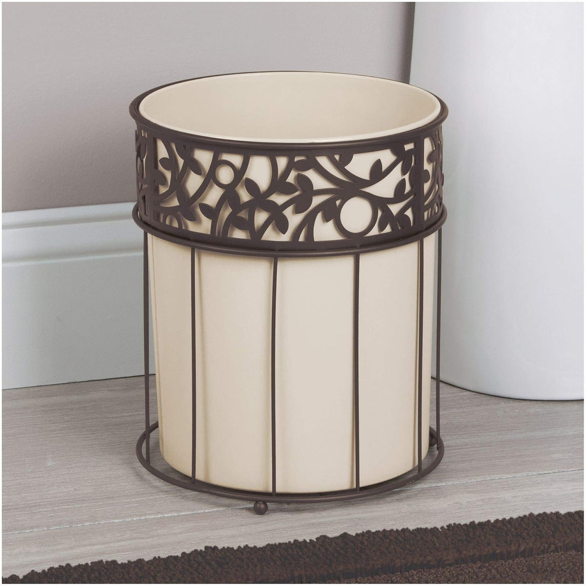 InterDesign Vine Waste Can, Vanilla/Bronze