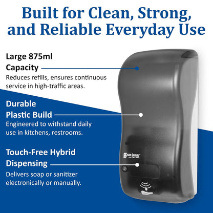 San Jamar Classic Rely - Dispensador de jabón electrónico híbrido de líquido y loción, dispensador de desinfectante de Manos para baño, Cocina, baños y restaurantes, plástico, 900 ml, Perla Negra