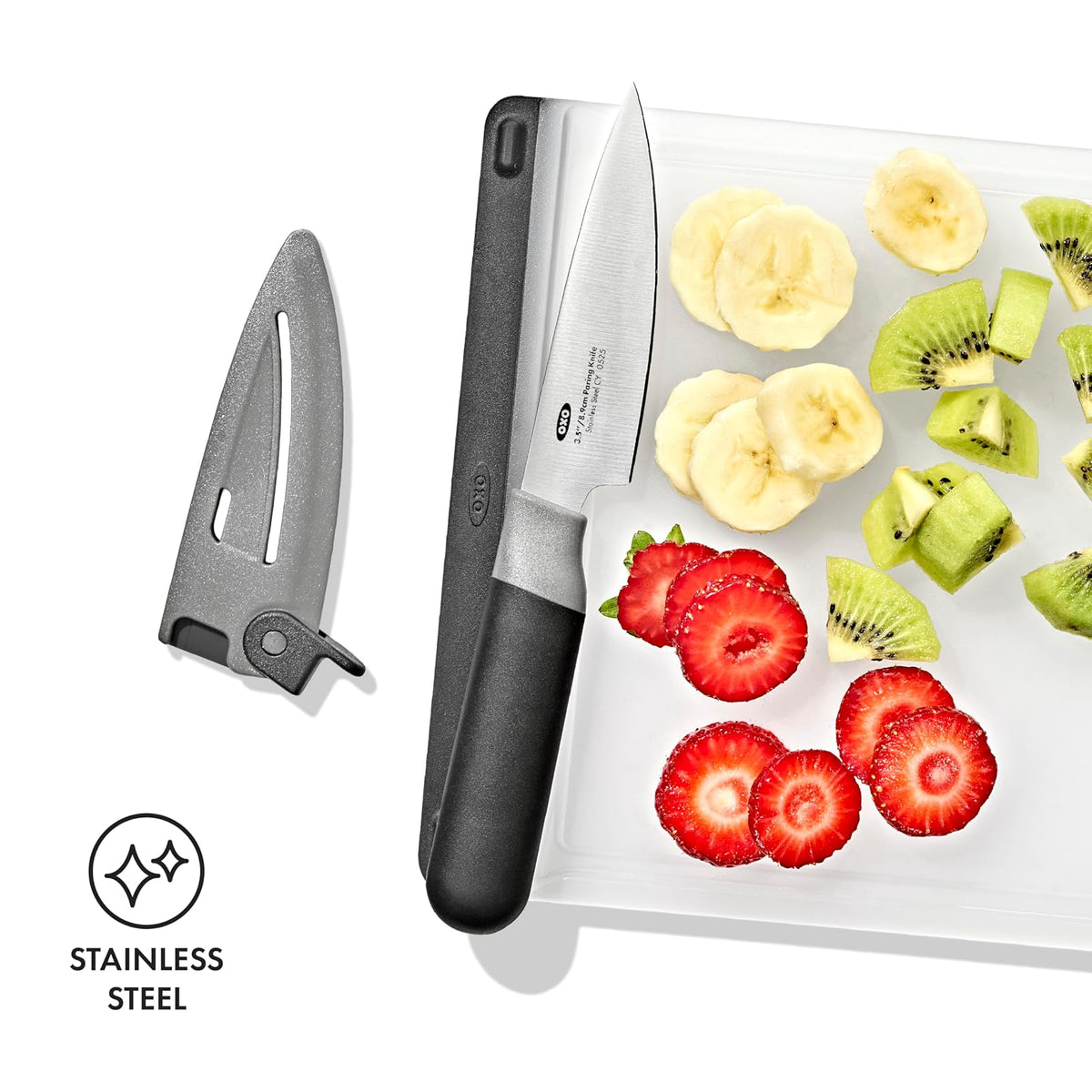 OXO Good Grips - Cuchillo de pelar de 3.5 pulgadas con funda de bloqueo