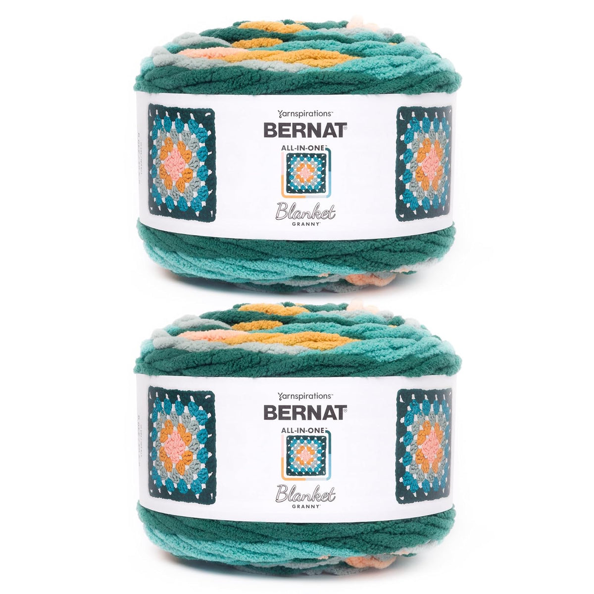 Bernat Blanket Granny Square Seaside Shine - Paquete de 2 240 g / 8.5 oz - 100% poliéster - #6 Super voluminoso - 178 yardas - Tejer/Crochet