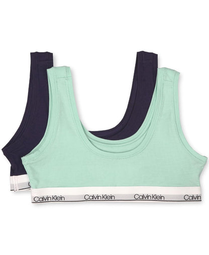 Calvin Klein Bralette Moderna de Algodón para Niña - Paquete de 2 – Verde azulado, Symphony - XL