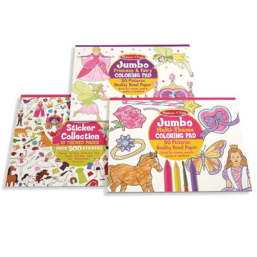 Melissa & Doug: Colección de Autoadhesivos y Libros de Colorear: Princesas, Hadas, Animales y Más (100 Hojas, 11 x 14 Pulgadas, Rosa y Púrpura)
