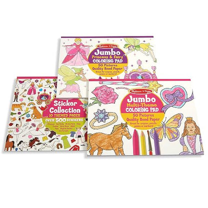 Melissa & Doug: Colección de Autoadhesivos y Libros de Colorear: Princesas, Hadas, Animales y Más (100 Hojas, 11 x 14 Pulgadas, Rosa y Púrpura)