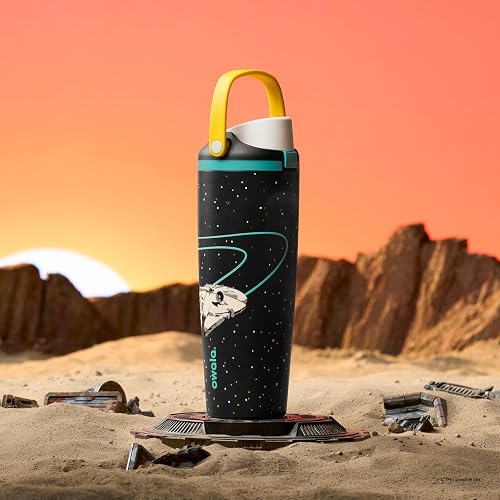 Owala Star Wars FreeSip Sway - Botella de agua de acero inoxidable con boquilla de dos vías, popote integrado y mango de cubeta, escuela y deportes, 30 onzas, sin BPA, a prueba de fugas, halcón