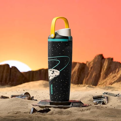Owala Star Wars FreeSip Sway - Botella de agua de acero inoxidable con boquilla de dos vías, popote integrado y mango de cubeta, escuela y deportes, 30 onzas, sin BPA, a prueba de fugas, halcón