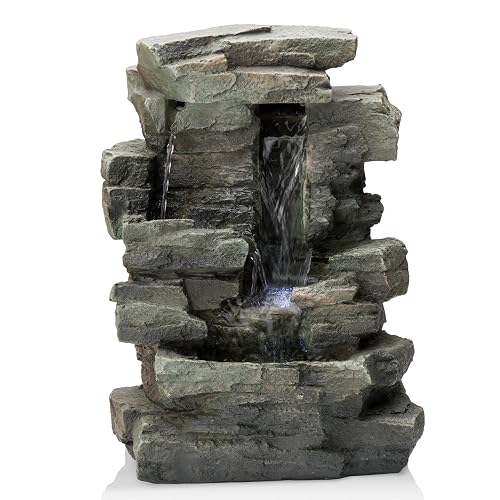 Alpine Corporation WIN220 Fuente de Cascada de Rocas Calmantes de 4 Niveles para Mesa Interior con Luces LED, 13", Gris