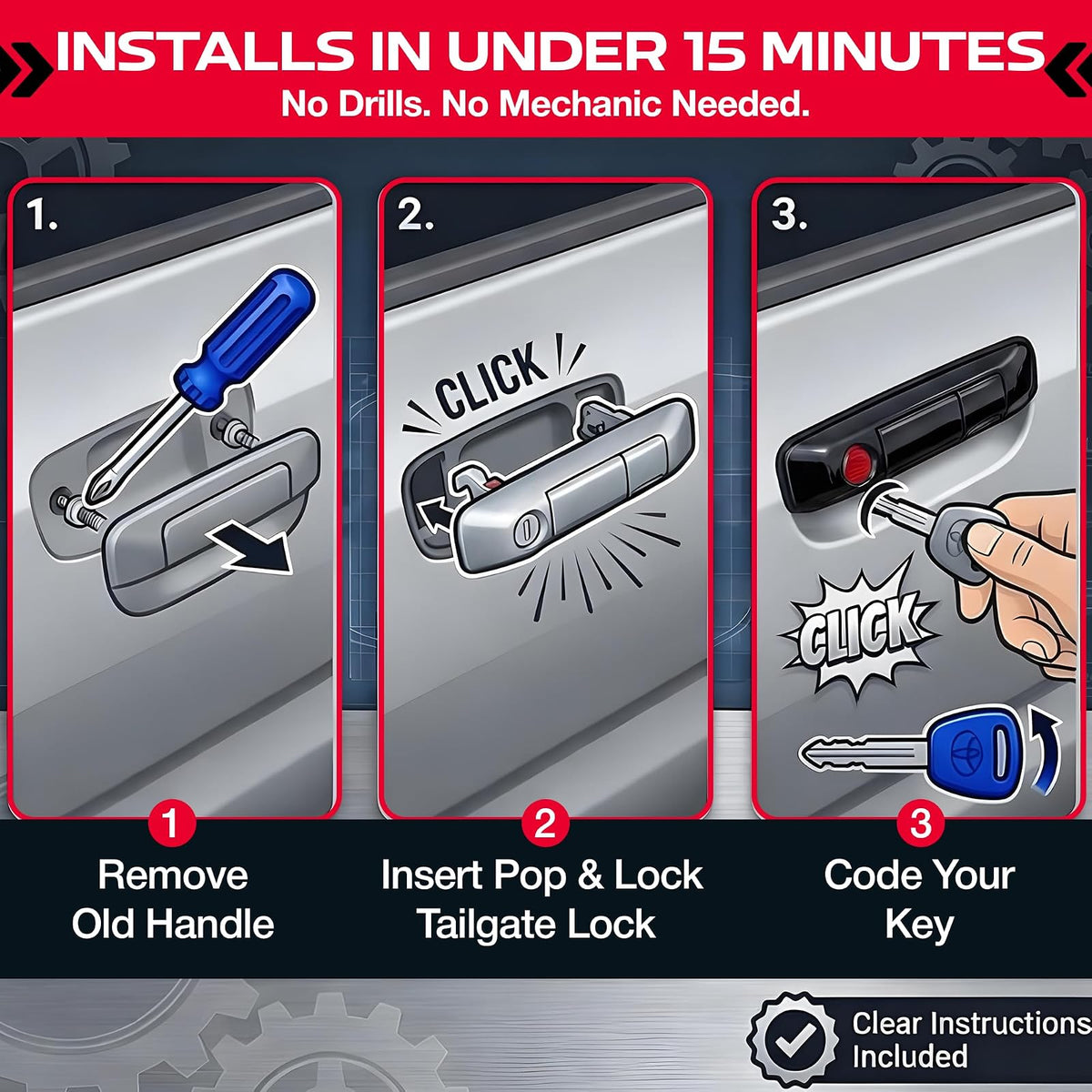 Pop & Lock PL5400 - Candado manual para portón trasero con tecnología de código de pernos para Toyota Tacoma