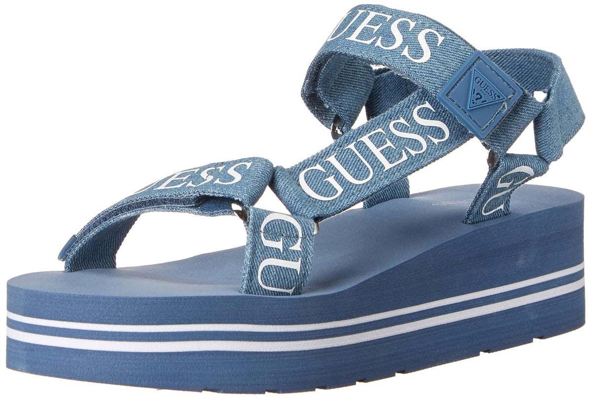 GUESS Avin Sandalias de Plataforma para Mujer - 23.5 cm - Azul + blanco Denim