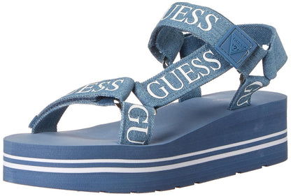 GUESS Avin Sandalias de Plataforma para Mujer - 23.5 cm - Azul + blanco Denim