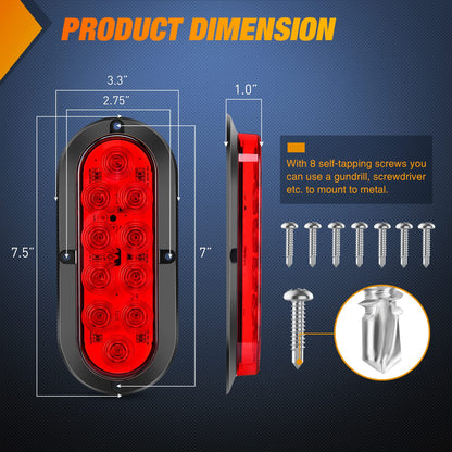 Nilight - Luz trasera LED ovalada de 6 pulgadas, color rojo y ámbar para remolque, 6 unidades, señales de giro de freno de parada a prueba de agua, luces de marcha atrás para camión, RV, barco, autobús, camión, caravana, 2 años de garantía