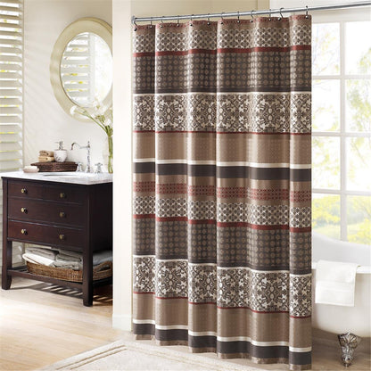 Princeton Geometric Jacquard Fabric Shower Curtain , Transitional Shower Curtains for Bathroom , 72 X 72" , Red