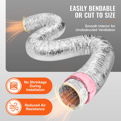 VEVOR Manguera de ventilación para secadora, conducto flexible aislado de 5 pulgadas de largo con 2 abrazaderas de conducto, protección de tres capas resistente para HVAC, calefacción, ventilación