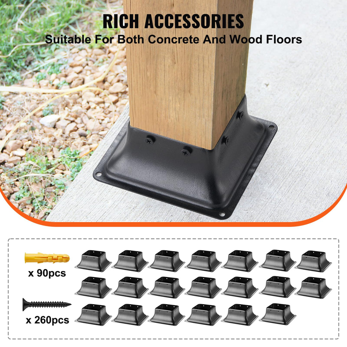 VEVOR 20 Piezas Soportes para Postes de Madera 4" x 4"(102 x 102 mm) Base Interna de Poste de Acero al Carbono para Anclaje de Poste de Madera Estándar de , de Terraza, Porche