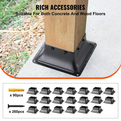 VEVOR 20 Piezas Soportes para Postes de Madera 4" x 4"(102 x 102 mm) Base Interna de Poste de Acero al Carbono para Anclaje de Poste de Madera Estándar de , de Terraza, Porche