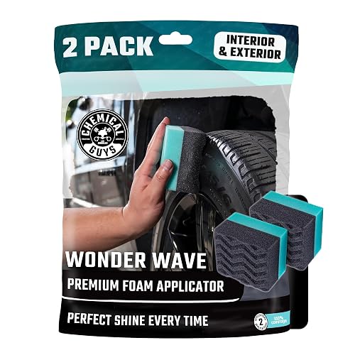 Chemical Guys Almohadilla aplicadora de abrillantador y apósito de neumáticos Wonder Wave Durafoam Contoured Large, Paquete de 2