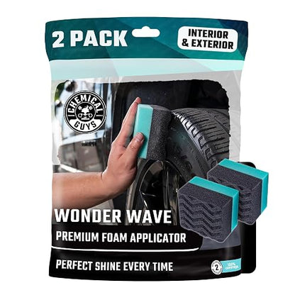 Chemical Guys Almohadilla aplicadora de abrillantador y apósito de neumáticos Wonder Wave Durafoam Contoured Large, Paquete de 2