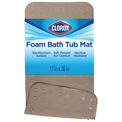 Clorox by Duck - Alfombrilla de baño de Espuma Acolchada para bañeras, 17 | Alfombrilla antideslizante para tina con ventosas para su uso en bañeras y duchas sin textura - 17 x 36 pulgadas, color topo, paquete individual