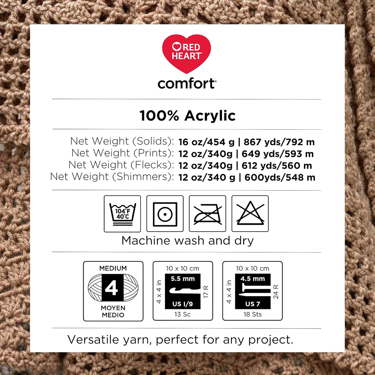 Red Heart Comfort - Hilo blanco y negro - 1 paquete de 12 oz/454 g - Acrílico - 4 Medianos (Worsted) - 867 yardas - Tejer/Crochet