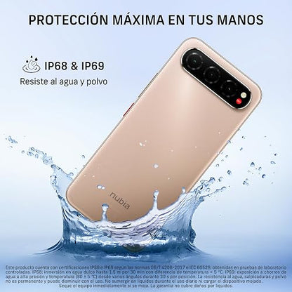 nubia Air 6.8" AMOLED 120Hz, 256GB + 20GB RAM, Triple Cámara 50MP, Selfie 20MP, Android 15, 5G, IP68/IP69 Dorado