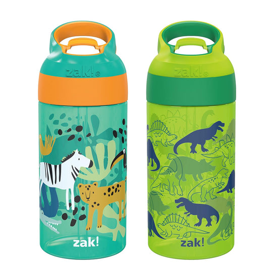 Zak Designs - Botella de agua Riverside Kids de 16 oz con tapa de caño y asa de transporte integrada, hecha de plástico duradero, diseño de botella de agua a prueba de fugas