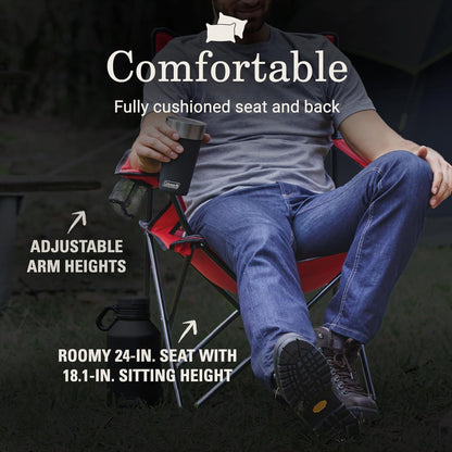 Coleman Silla Quad - Silla de Camping Plegable de Malla con Portavasos y Respaldo de Malla de Nailon, Color Rojo,