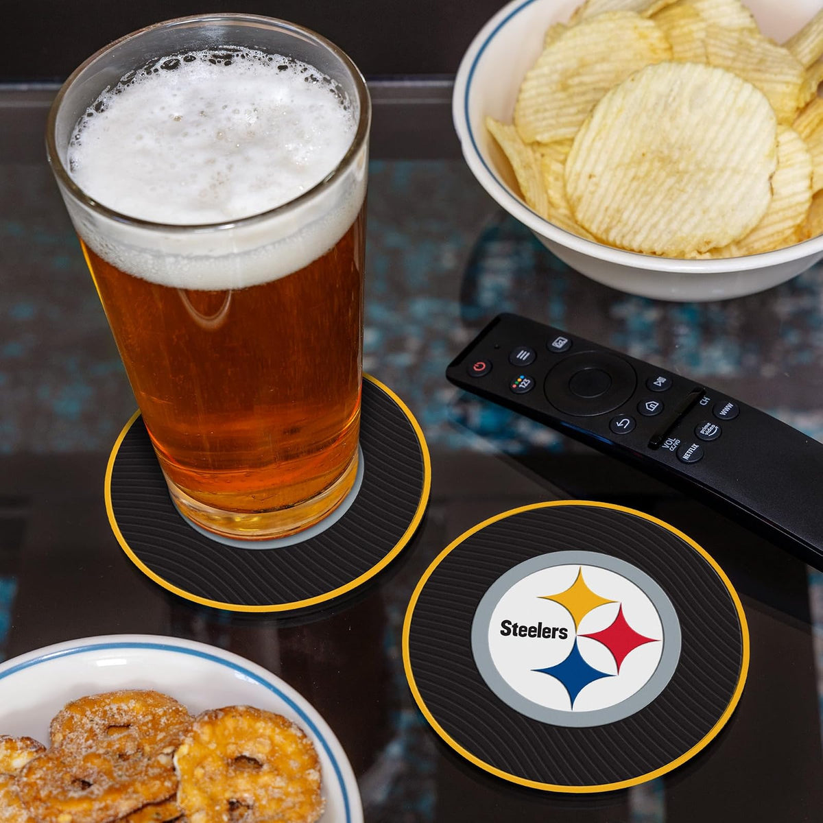 Rico Industries NFL Football Pittsburgh Steelers Classic Favorites: Juego de Posavasos de PVC (Paquete de 4)