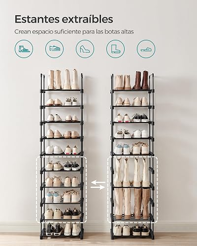 SONGMICS Zapatero de Metal de 10 Niveles, diseño Personalizable, Ahorro de Espacio y Estante versátil, para Sala de Estar, Dormitorio, Negro MLSA25BK