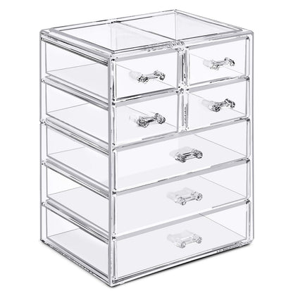 Sorbus Acrylic Makeup Organizer - Organization and Storage Case for Cosmetics Make Up & Jewelry - Big Clear Makeup Organizer for Vanity, Bathroom, College Dorm, Closet, Desk (3 Large, 4 Small Drawers) - 3 Large, 4 Small Drawers - Transparente