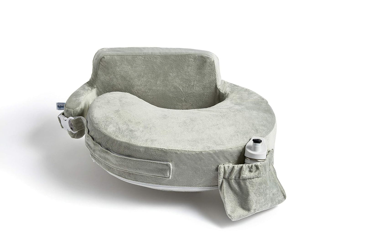 My Brest Friend Super Deluxe Almohada de lactancia - Platino | Almohada ergonómica para lactancia materna para el máximo apoyo ajustable para mamá y bebé, respaldo mejorado con práctico