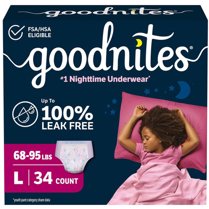 Goodnites Ropa Interior Nocturna para Niñas Talla XL - L (34 Unidad)