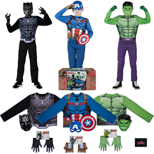 Marvel Official Child Halloween Costume Dress-Up Box - Medium-Size Tops, Gloves, and Plastic Masks