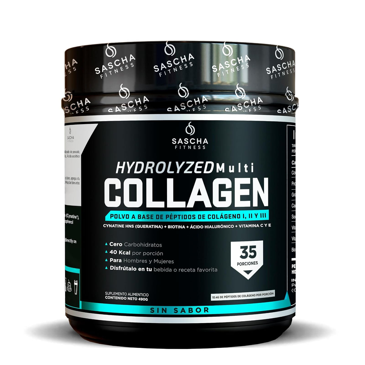 Sascha Fitness Multi Colágeno Hidrolizado | Ácido Hialurónico | Biotina | Cynatine HNS | Vitamina C & E - Sin Sabor