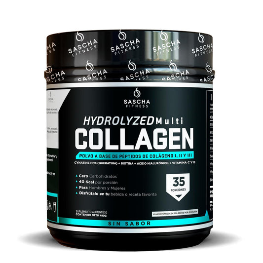Sascha Fitness Multi Colágeno Hidrolizado | Ácido Hialurónico | Biotina | Cynatine HNS | Vitamina C & E - Sin Sabor
