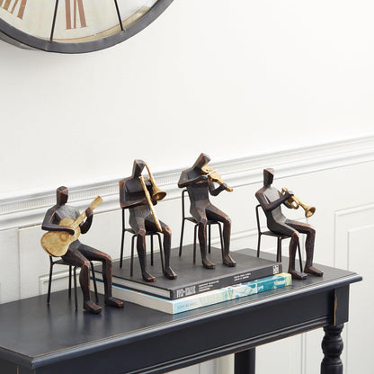 Deco 79 Polystone - Escultura Decorativa para músico, decoración del hogar, estatuas con Instrumentos Dorados, Juego de 4 Cifras Decorativas de 5 Pulgadas de Ancho, 8 Pulgadas de Alto, café