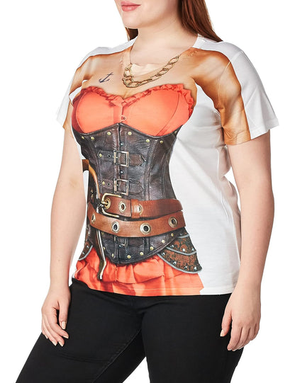 Faux Real Camiseta de Manga Corta para Mujer de Halloween 3D Photo-Realista