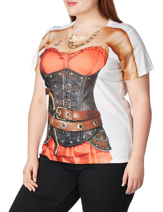 Faux Real Camiseta de Manga Corta para Mujer de Halloween 3D Photo-Realista