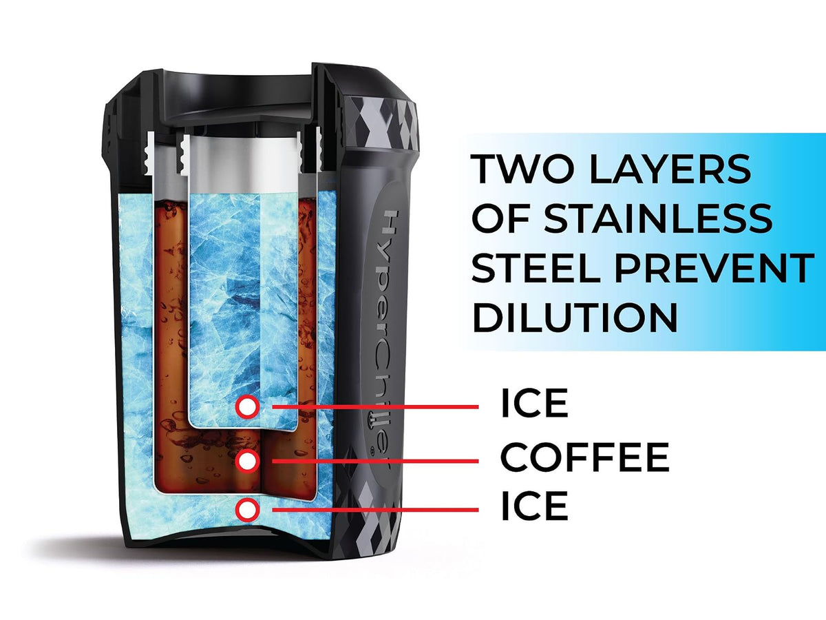HyperChiller Maxi-Matic enfriador instantáneo patentado para café/bebidas, listo en un minuto, reutilizable para té helado, vino, licores, alcohol, jugo, 12 onzas, color negro