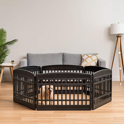 IRIS USA Corral de Ejercicio de 6 Paneles de 61 cm con Puerta, , Mantiene a las Mascotas Seguras, Fácil de Montar y Almacenar, Personalizable, con Patas de Goma Antideslizantes, Negro