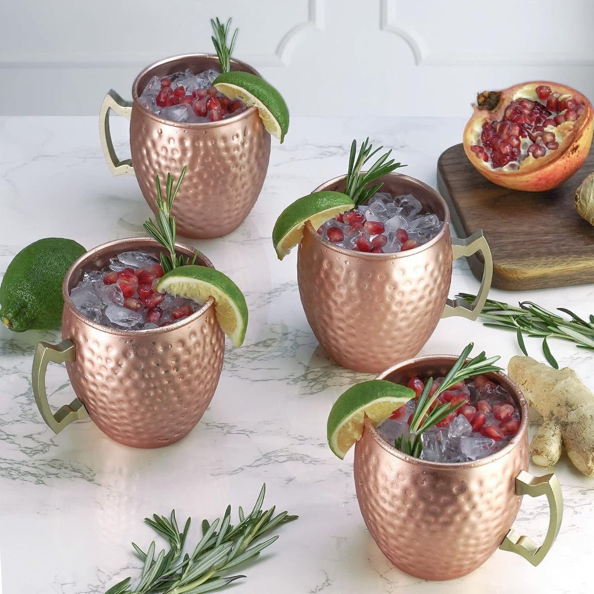 Arora - Vaso de metal Moscú Mule de cobre, taza de aluminio de 22 onzas, juego de 4