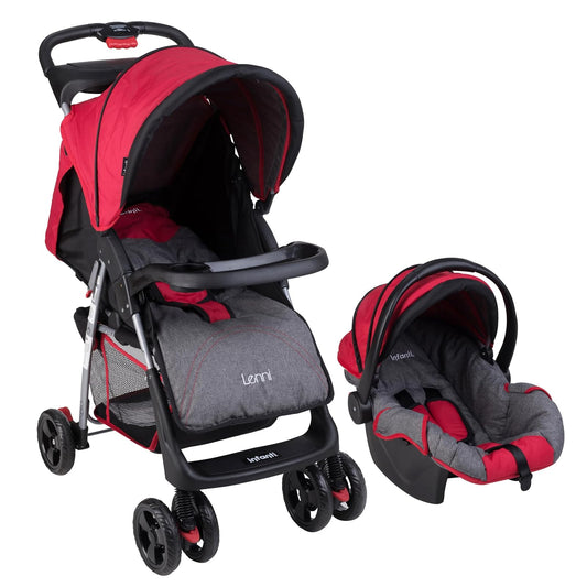 INFANTI | Carriola Para Bebe LENNI | Carreola con Portabebé - Sistema De Viaje | Travel System - Accesorios de hasta 15kg | Charola Desmontable y Plegable | Con Portavasos | Color Rojo