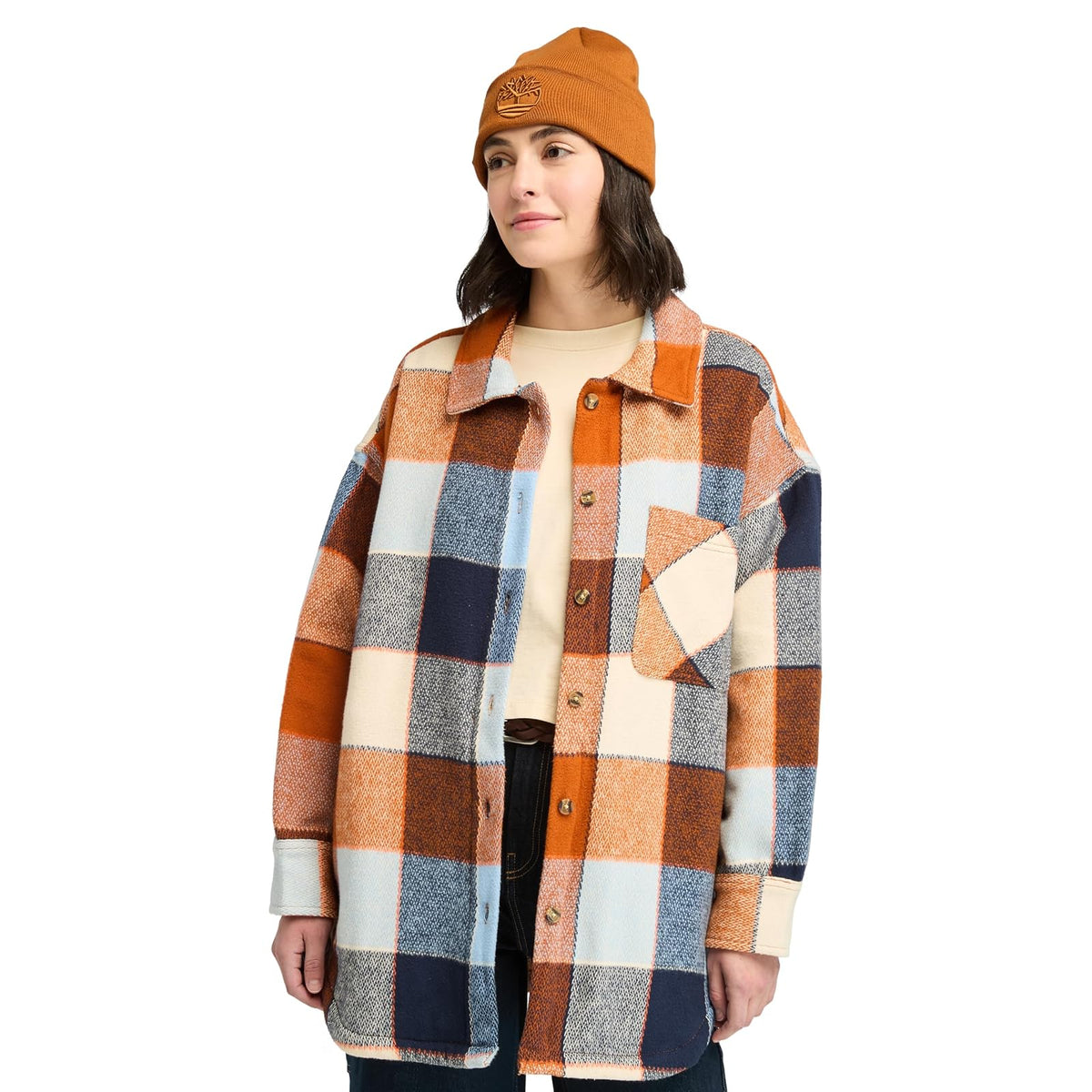 Timberland - Playera Larga de Franela Pesada para Mujer