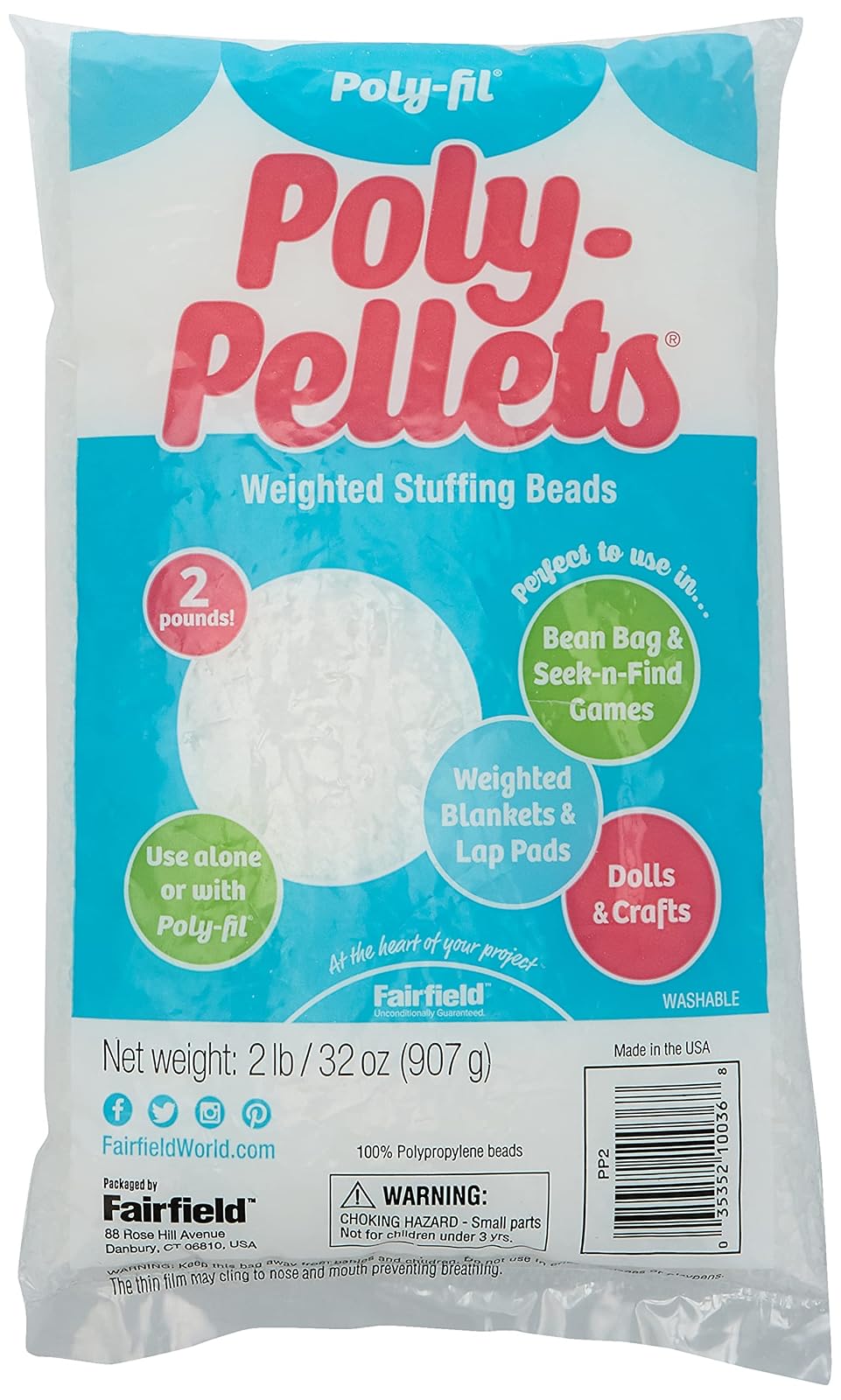 Fairfield Poly-Pellets - Bolitas de relleno ponderada, 32 oz (907g) | abalorio ovaladas de polipropileno, relleno de animales de peluche y puf