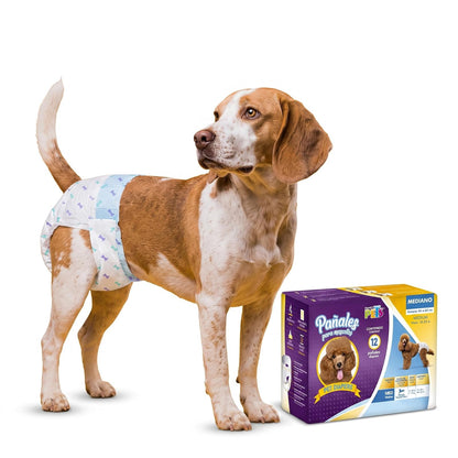 Fancy Pets Pañales Desechables para Perro Med, Súper Absorbentes, 12 Piezas, para Incontinencia, Entrenamiento y Celo, Cómodos y Ajustables