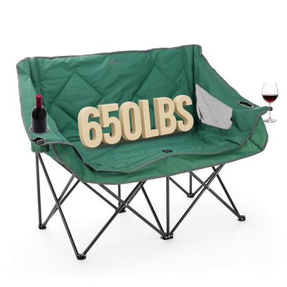 Arrowhead Outdoor - Sofá de Cama Doble Plegable portátil con 2 Tazas y Soporte para Copas de Vino, Bolsa de Transporte Resistente, Asientos Acolchados y apoyabrazos, soporta hasta 500 Libras, Soporte