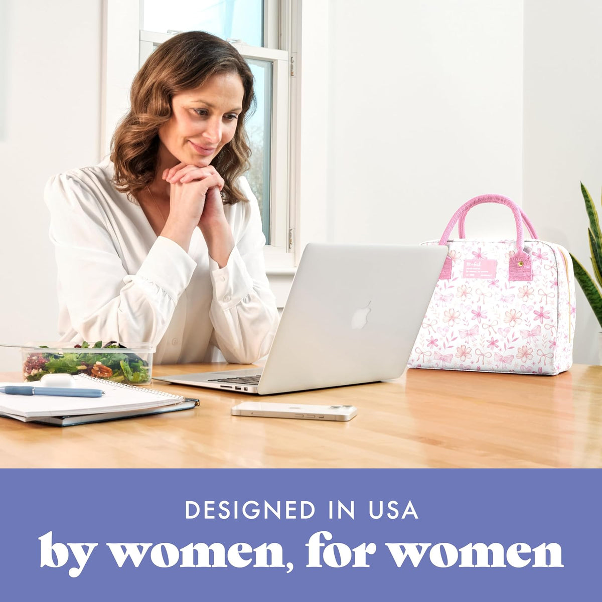 Fit & Fresh Bloomington - Bolsa de almuerzo para mujer - Lonchera grande aislada para trabajar con contenedores, resistente a fugas, resistente a las manchas, cierre de cierre, lazos florales dulces