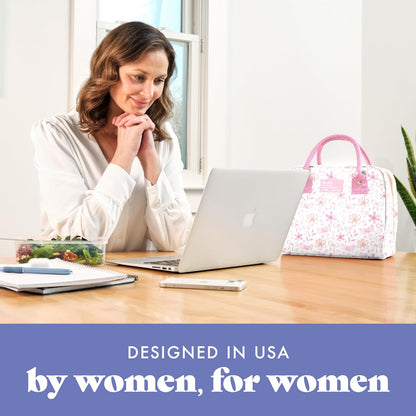 Fit & Fresh Bloomington - Bolsa de almuerzo para mujer - Lonchera grande aislada para trabajar con contenedores, resistente a fugas, resistente a las manchas, cierre de cierre, lazos florales dulces