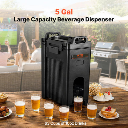VEVOR Dispensador de bebidas aislado, 5 galones, servidor de bebidas frías y calientes LDPE de grado alimenticio, dispensador térmico de bebidas con mango de grifo de dos etapas de capa de poliuretano