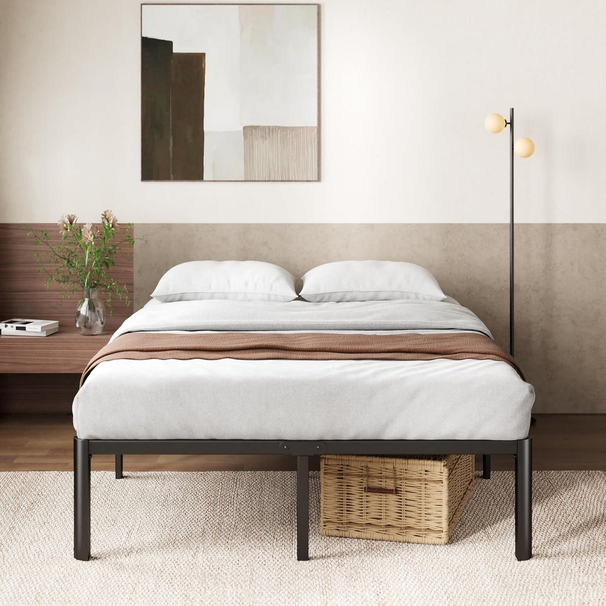 ZINUS - Cama de Plataforma de Metal de 16 Pulgadas, Soporte de Listones de Acero, no Necesita somier, Embalaje ecológico WonderBox, fácil Montaje, Negro, Queen