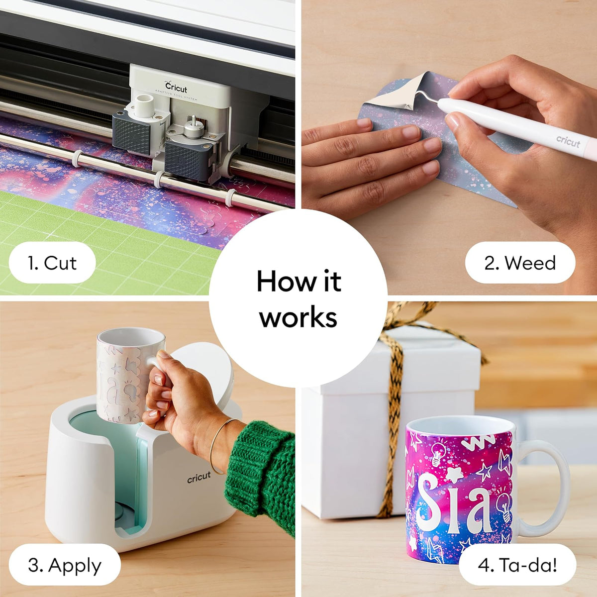 Cricut Taza apilable de cerámica en blanco, 10 onzas, 300 ml (6 unidades) – Taza personalizada – Funciona con hojas de transferencia de tinta infusible Ink, bolígrafos, marcadores y sublimación