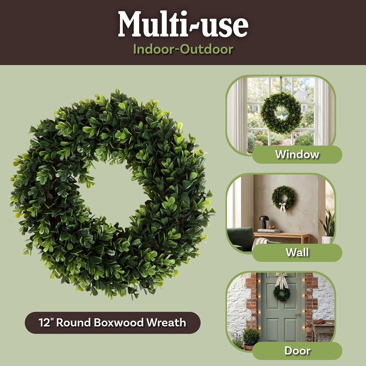 Pure Garden 50-110 Boxwood Wreath, Round, 14"